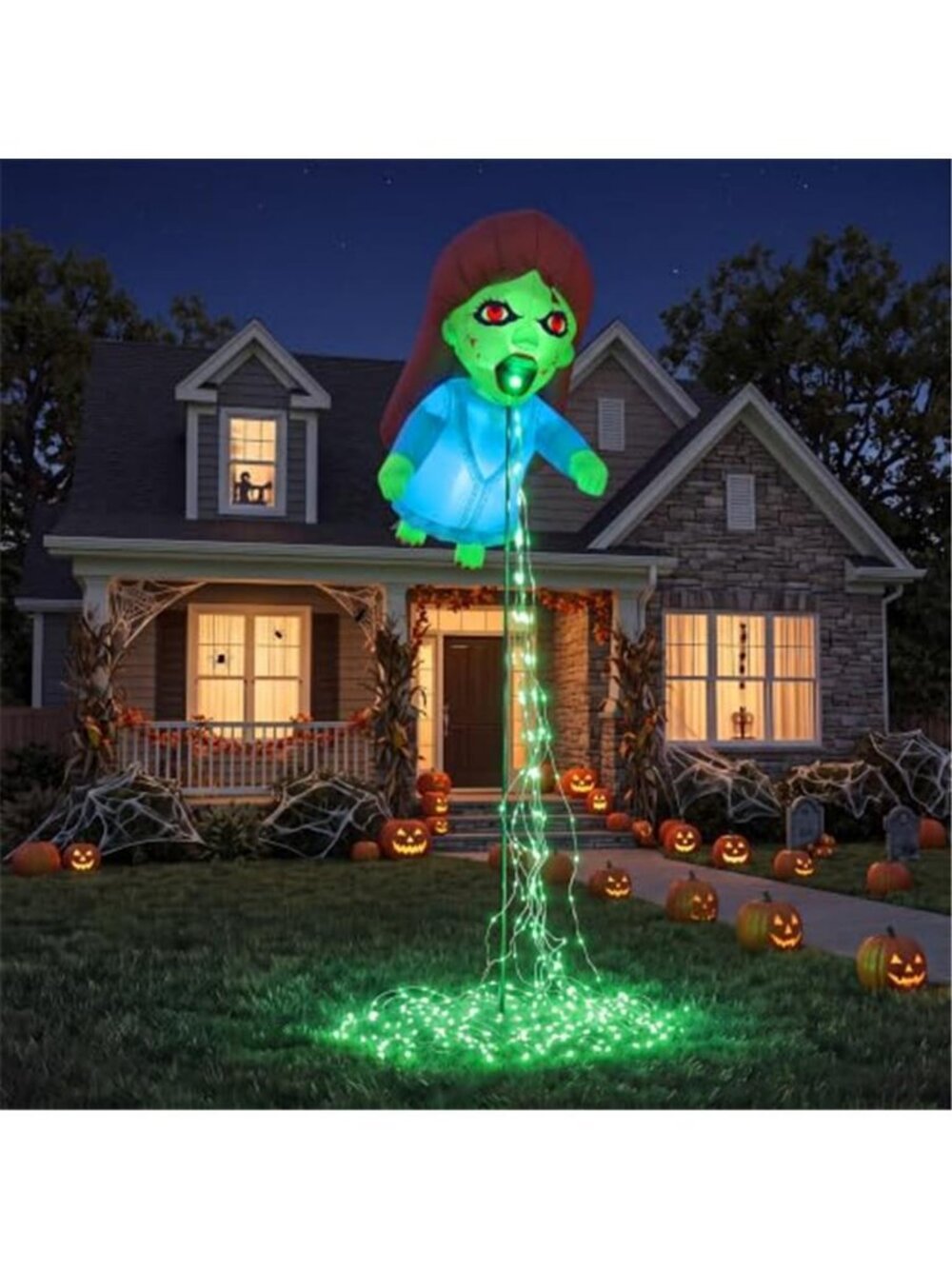 12.8FT Green Floating Ghost Doll Halloween Inflatables Outdoor Decorations